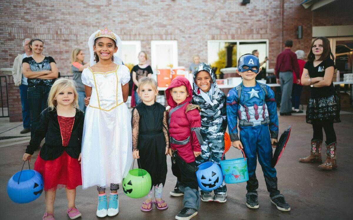 Group of children in halloween costumes